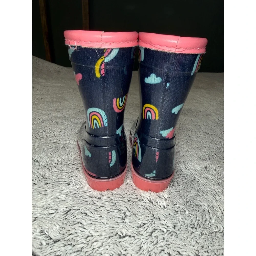 Carters Toddler Girls‎ Navy Rainbow Cloud Waterproof Rubber Rain Boots Sz 4 Baby